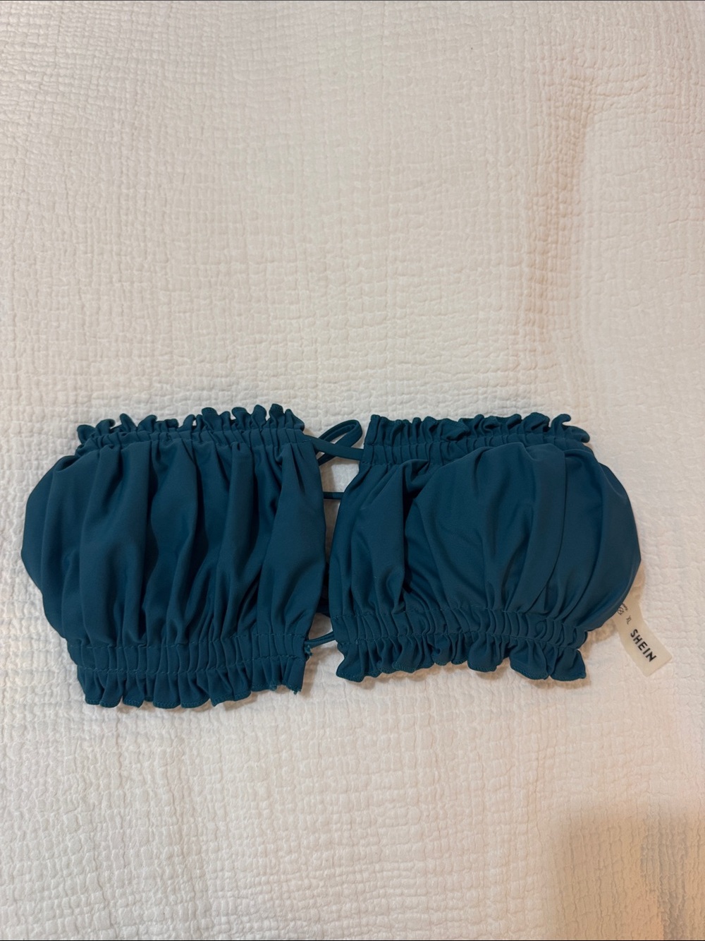 SHEIN Teal Ruffled Strapless Top
